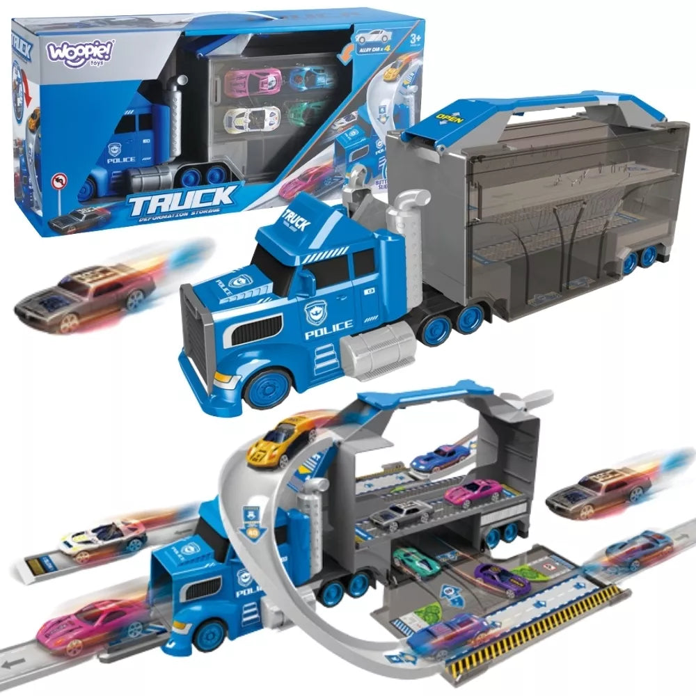 WOOPIE policijos sunkvežimio 2in1 transporterio automobilių trasa